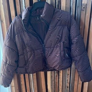 H&M Brown Cropped Puffer Coat with High Neck